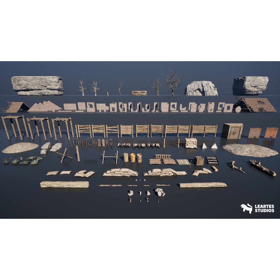 WW1 Beach Warzone Environment 3D Model – Low Poly Game Asset, FBX