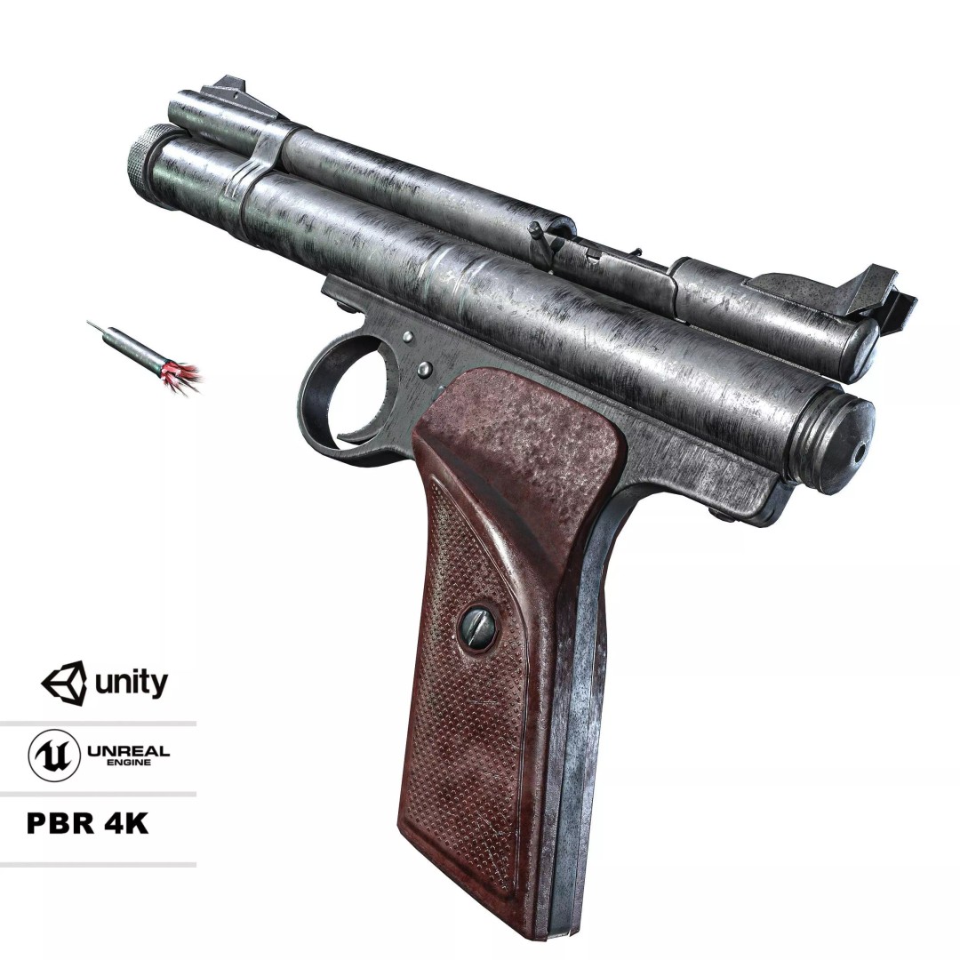 Crosman 150 C02 Pellet Pistol 3D Model – Low Poly Game Asset, FBX - View 2