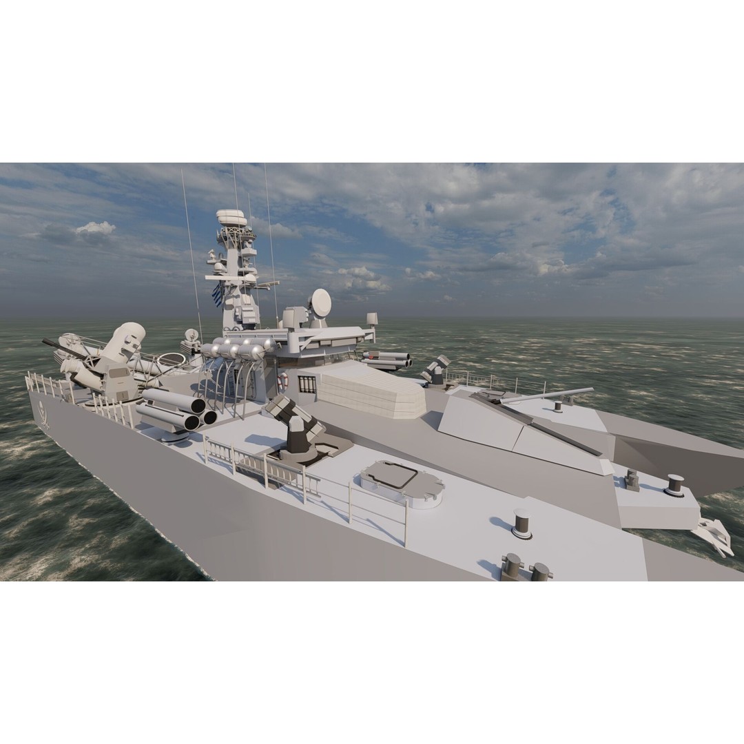 Greek Navy Fast Attack Missile Patrol Boat 3D Model – Detailed Military Watercraft, FBX, OBJ - View 23