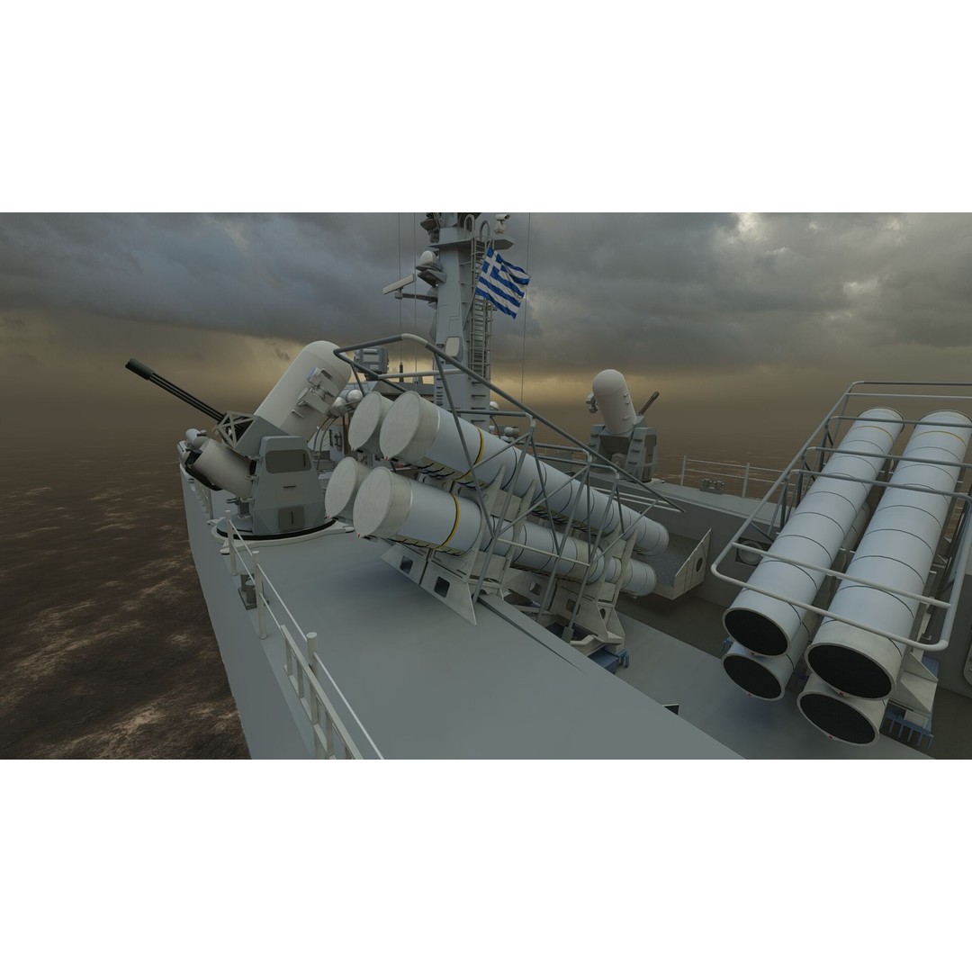 Greek Navy Fast Attack Missile Patrol Boat 3D Model – Detailed Military Watercraft, FBX, OBJ - View 38