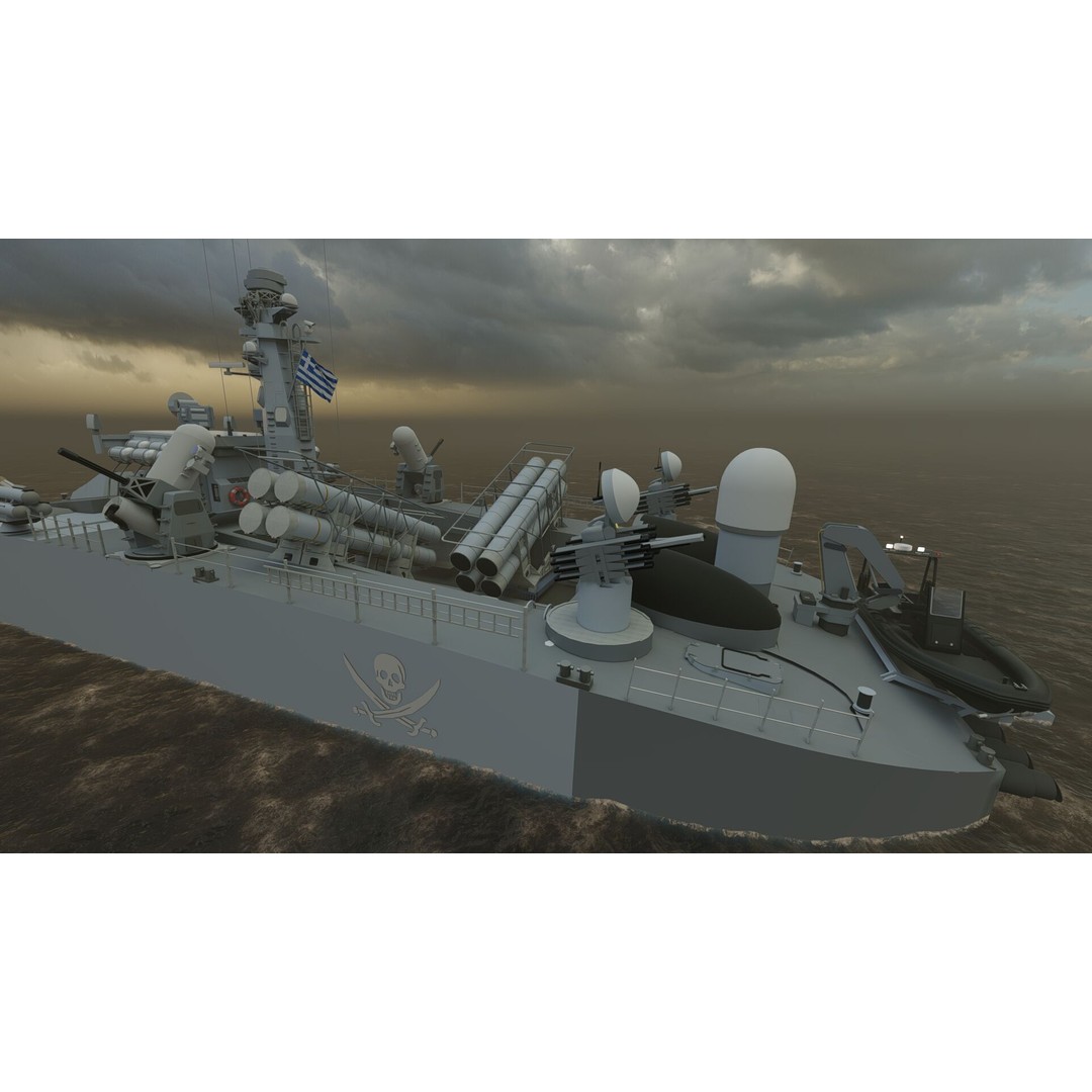 Greek Navy Fast Attack Missile Patrol Boat 3D Model – Detailed Military Watercraft, FBX, OBJ - View 39