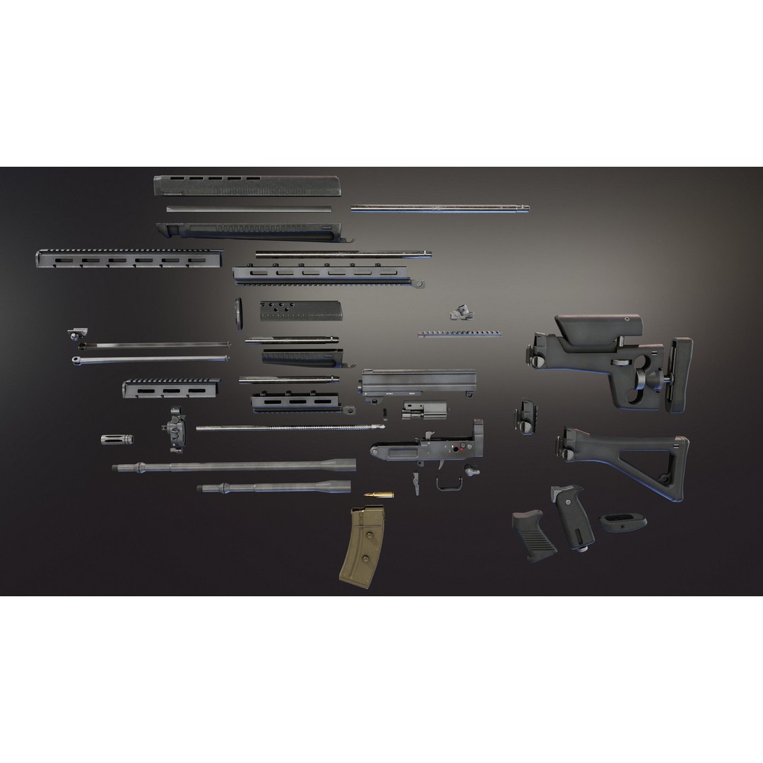 SIG SG 550 3D Model – Low Poly Rigged Assault Rifle, FBX - View 11