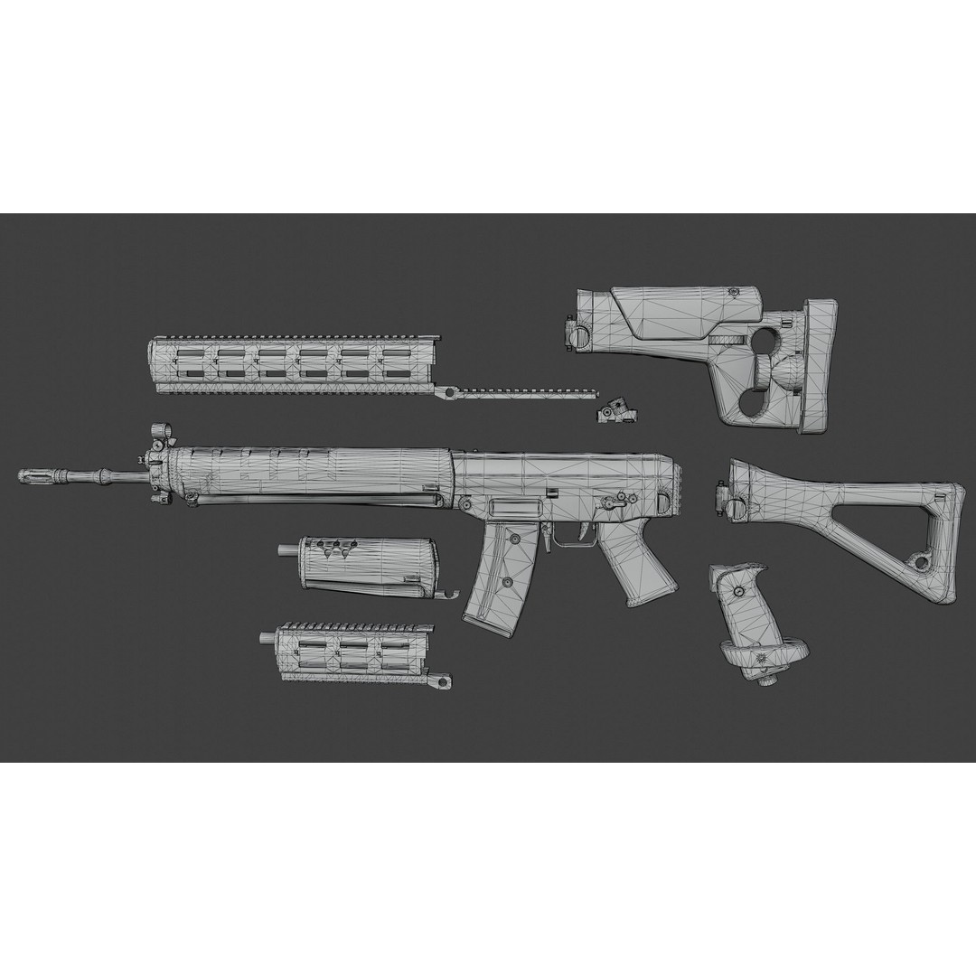 SIG SG 550 3D Model – Low Poly Rigged Assault Rifle, FBX - View 12