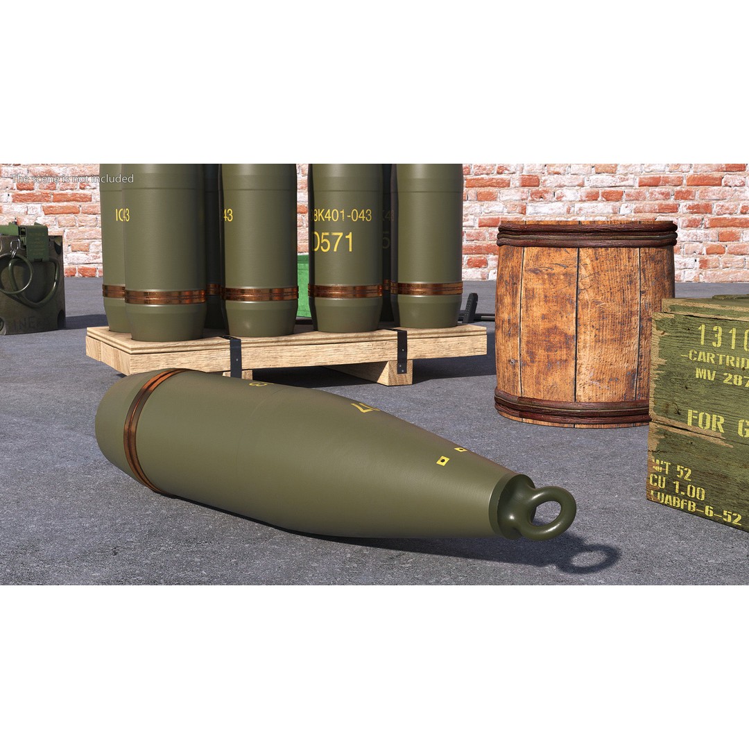 Military Artillery Shells 155mm 3D Model – PBR Textured, Game-Ready Formats - View 10