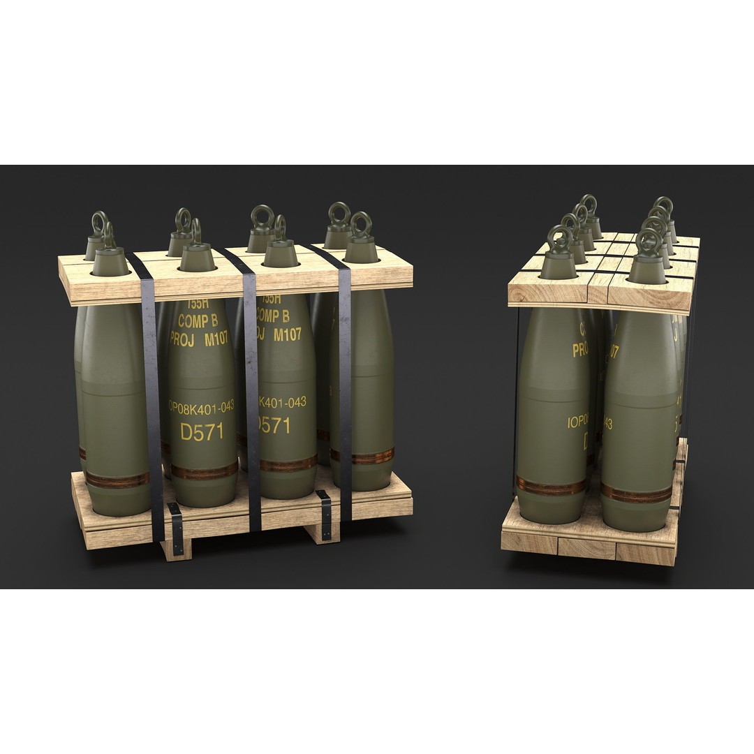 Military Artillery Shells 155mm 3D Model – PBR Textured, Game-Ready Formats - View 11