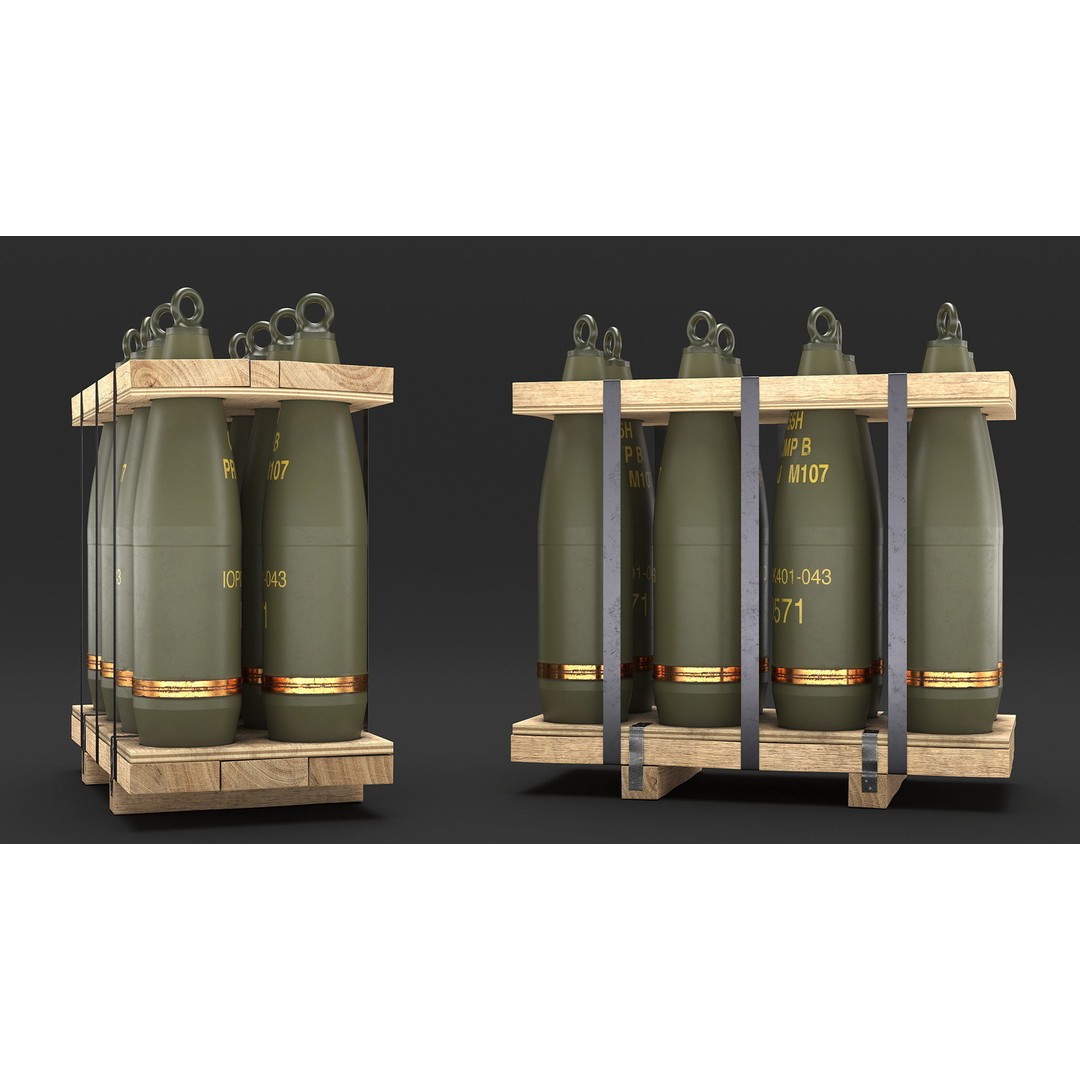 Military Artillery Shells 155mm 3D Model – PBR Textured, Game-Ready Formats - View 12