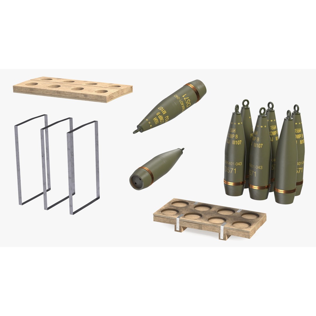 Military Artillery Shells 155mm 3D Model – PBR Textured, Game-Ready Formats - View 18