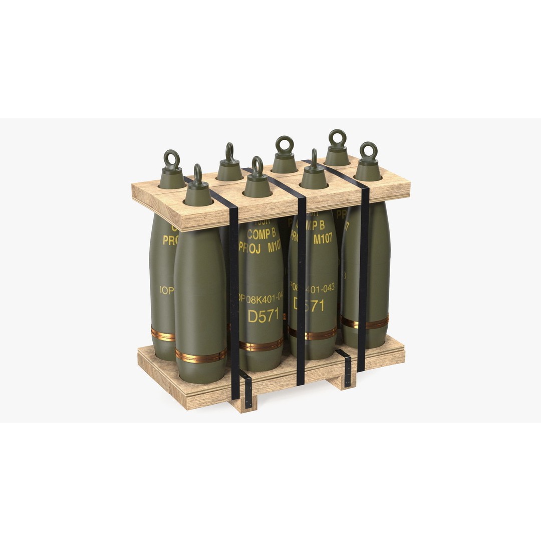 Military Artillery Shells 155mm 3D Model – PBR Textured, Game-Ready Formats - View 2