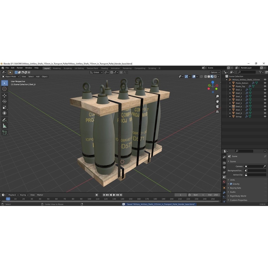Military Artillery Shells 155mm 3D Model – PBR Textured, Game-Ready Formats - View 24