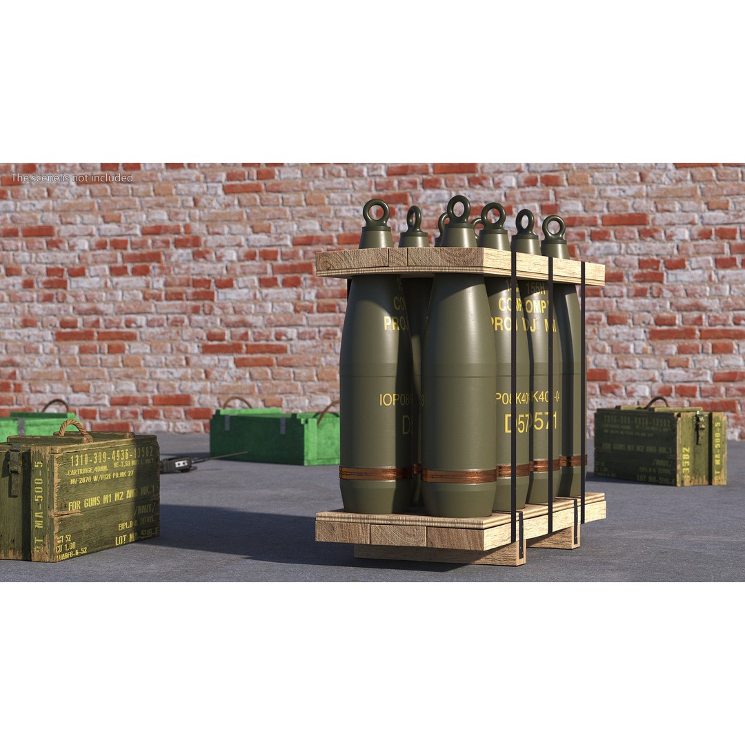 Military Artillery Shells 155mm 3D Model – PBR Textured, Game-Ready Formats - View 4