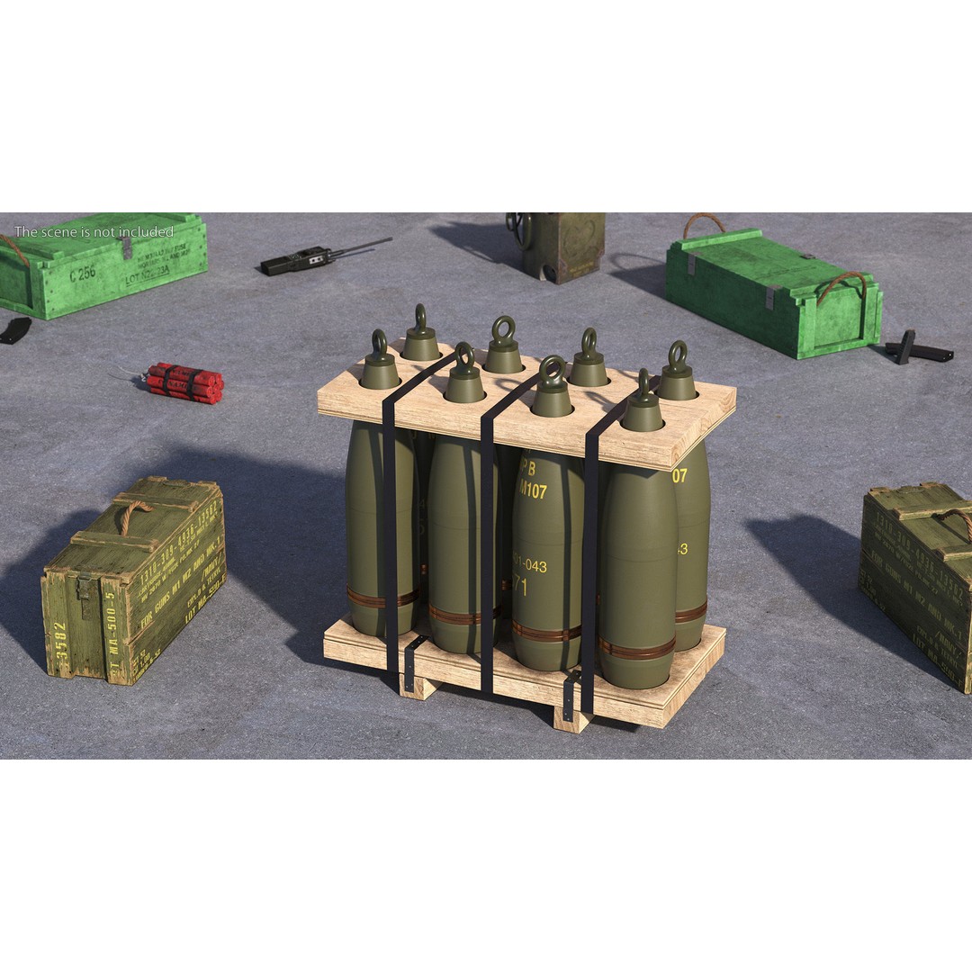 Military Artillery Shells 155mm 3D Model – PBR Textured, Game-Ready Formats - View 5