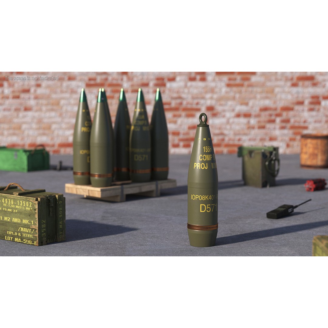 Military Artillery Shells 155mm 3D Model – PBR Textured, Game-Ready Formats - View 7