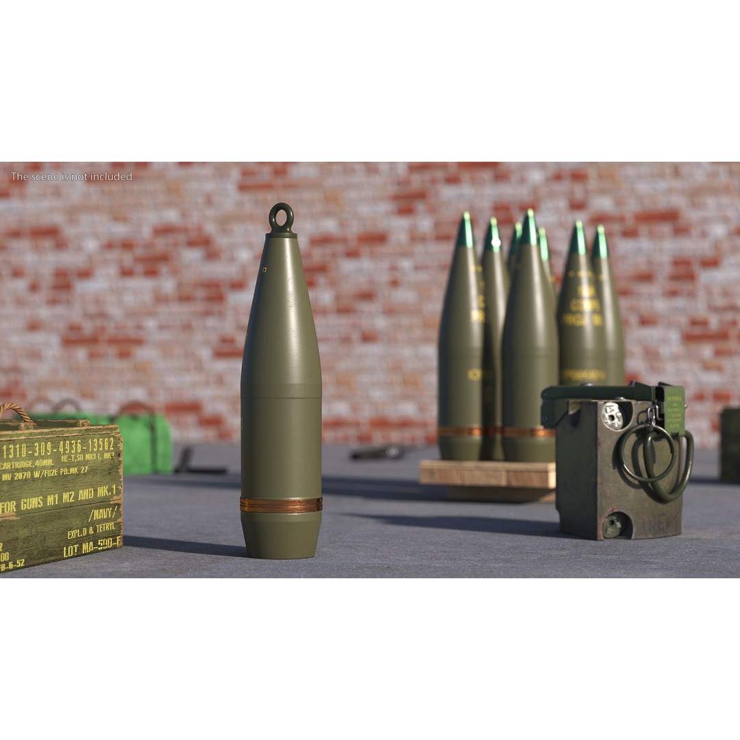 Military Artillery Shells 155mm 3D Model – PBR Textured, Game-Ready Formats - View 8
