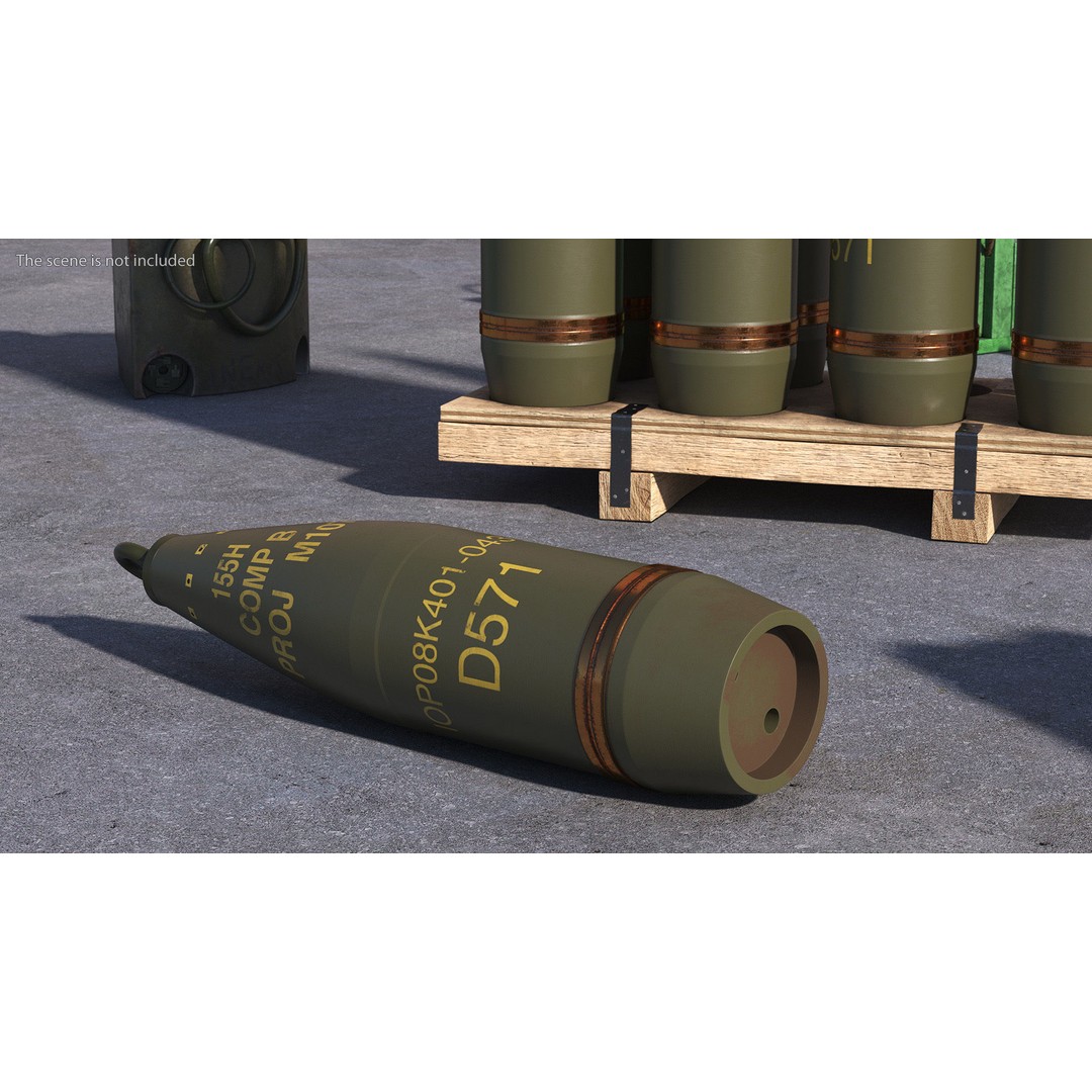 Military Artillery Shells 155mm 3D Model – PBR Textured, Game-Ready Formats - View 9