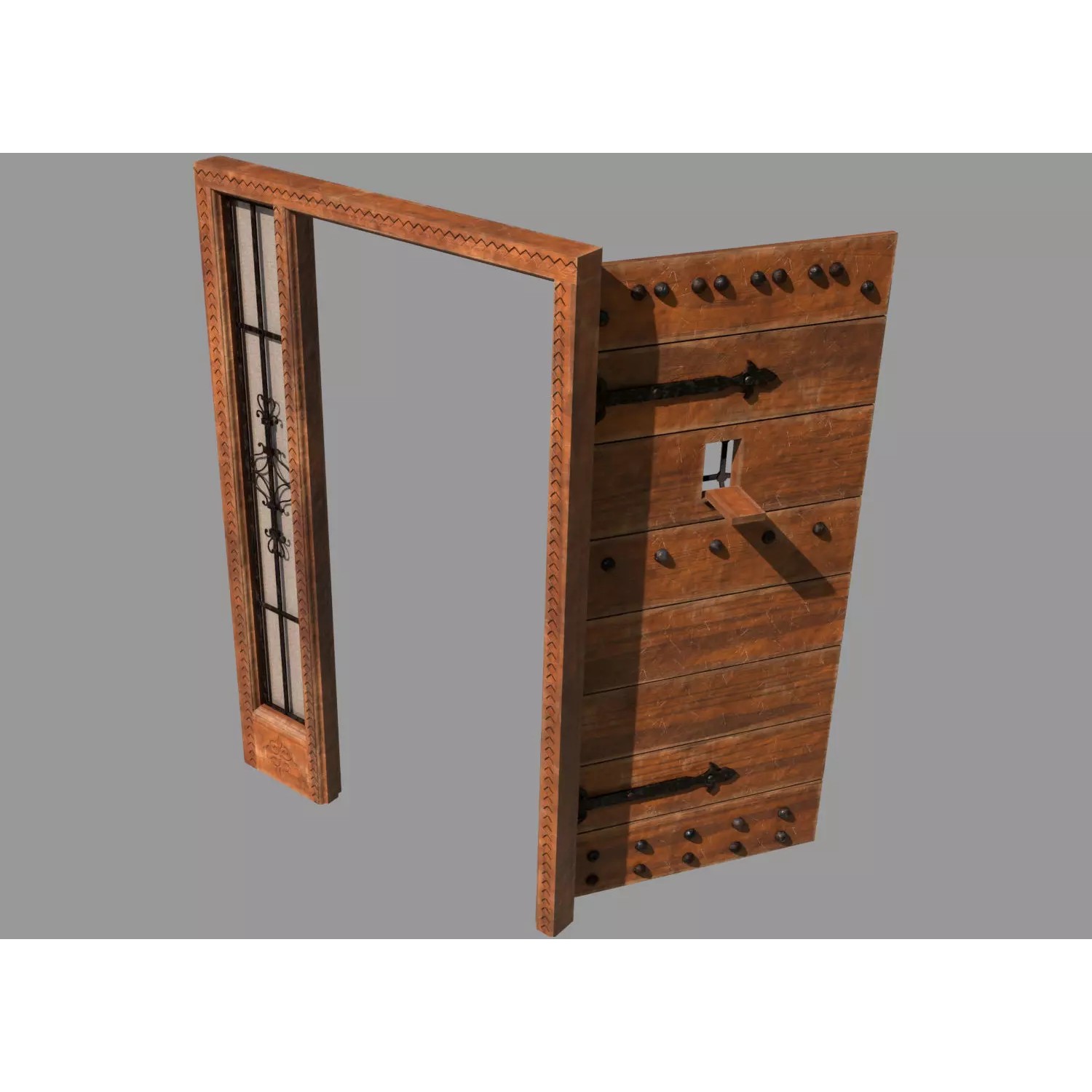 Retro Style Entrance Door - Low-Poly Game-Ready 3D Model - View 10