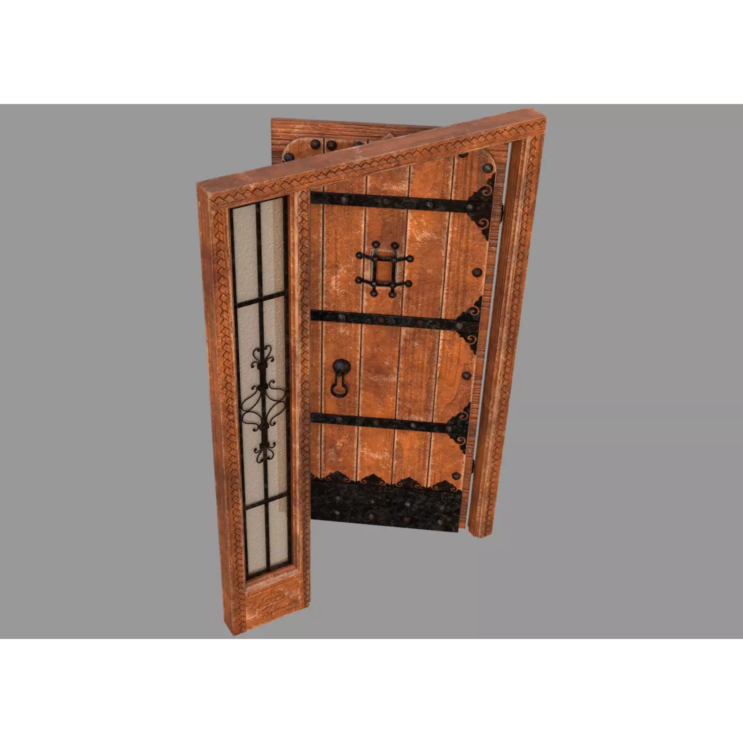 Retro Style Entrance Door - Low-Poly Game-Ready 3D Model - View 4