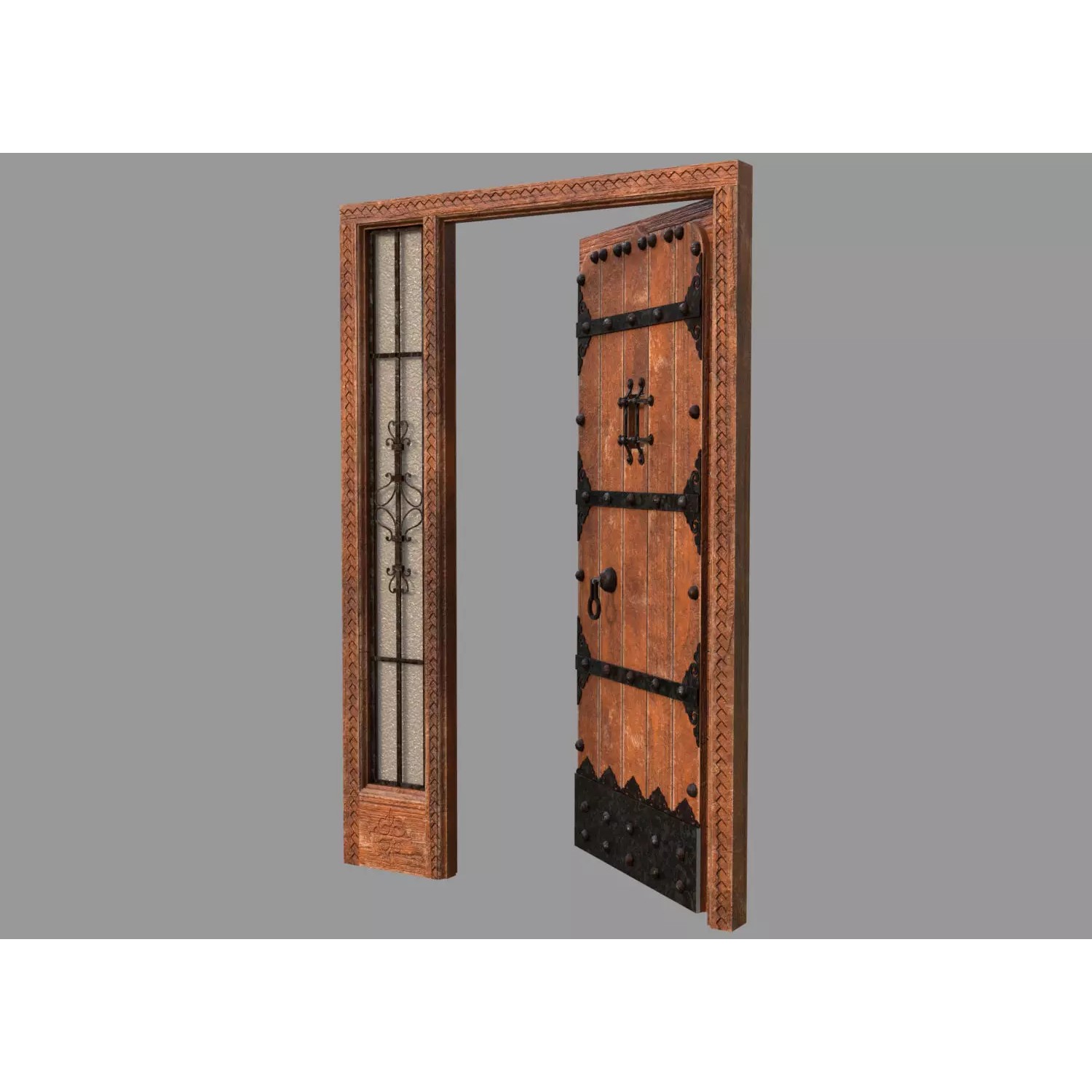 Retro Style Entrance Door - Low-Poly Game-Ready 3D Model - View 8