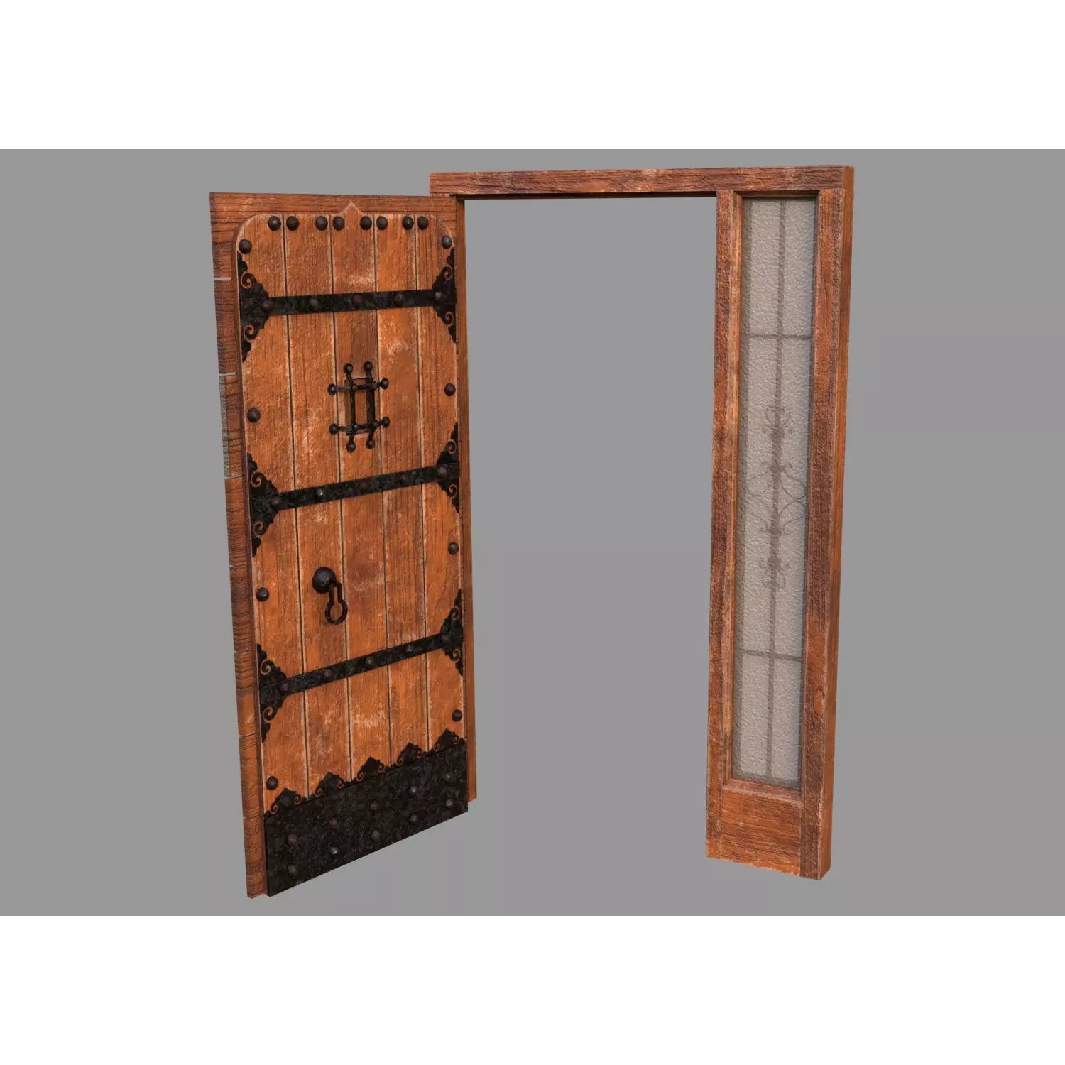 Retro Style Entrance Door - Low-Poly Game-Ready 3D Model - View 9