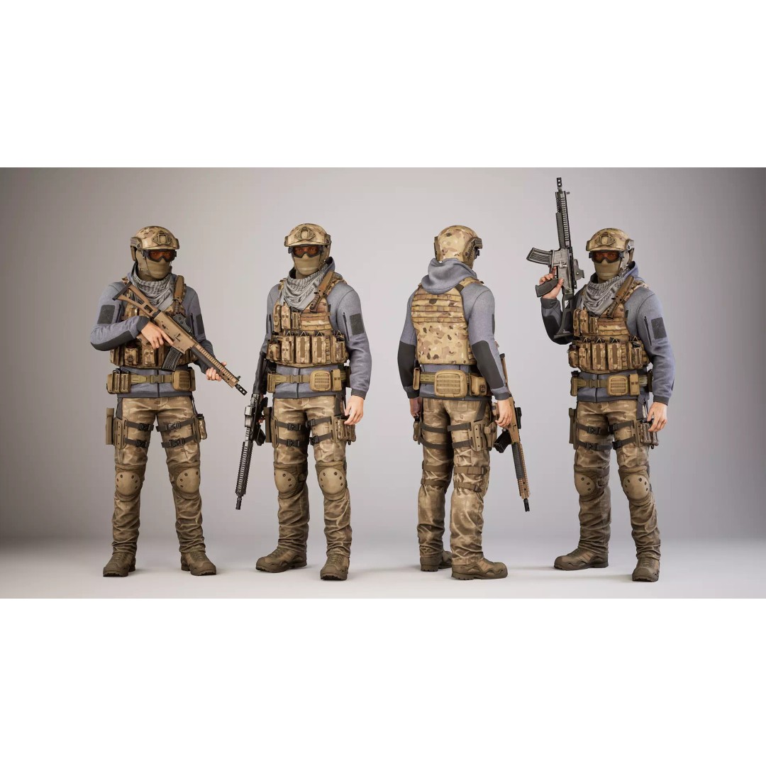 Casual Soldier 3D Model – Low Poly Rigged Character, FBX - View 2