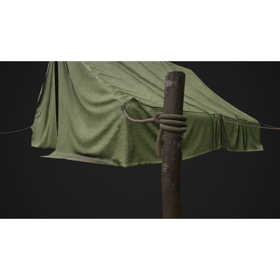 Military Tent 3D Model – Low Poly Game Ready PBR Asset, FBX - View 12