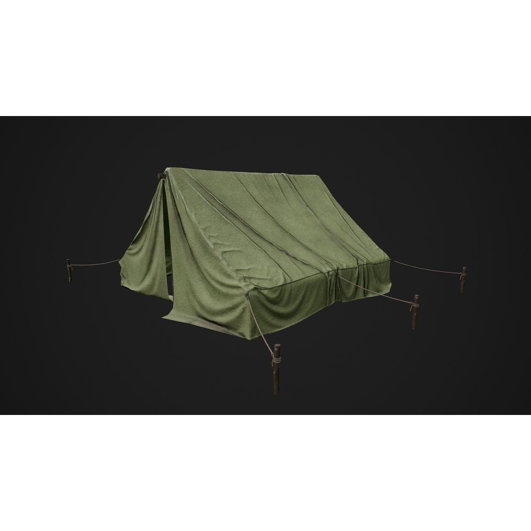 Military Tent 3D Model – Low Poly Game Ready PBR Asset, FBX - View 3