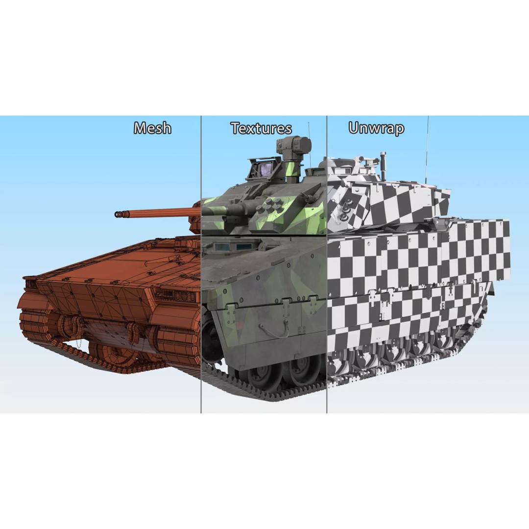 Dirty Swedish Battle Tank Strf 90 Mk IV 3D Model – High Poly PBR Asset, FBX - View 16