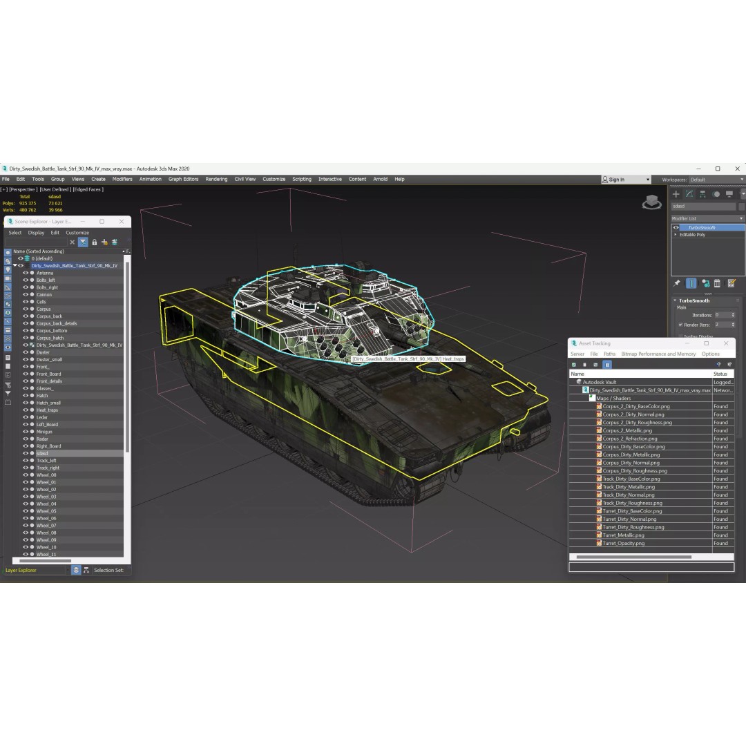 Dirty Swedish Battle Tank Strf 90 Mk IV 3D Model – High Poly PBR Asset, FBX - View 21