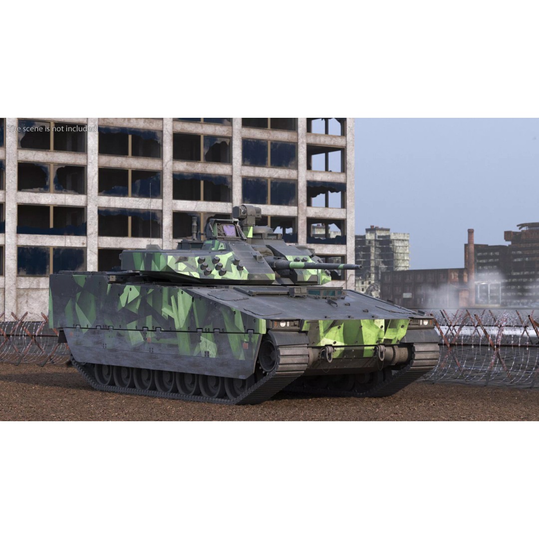 Dirty Swedish Battle Tank Strf 90 Mk IV 3D Model – High Poly PBR Asset, FBX - View 3