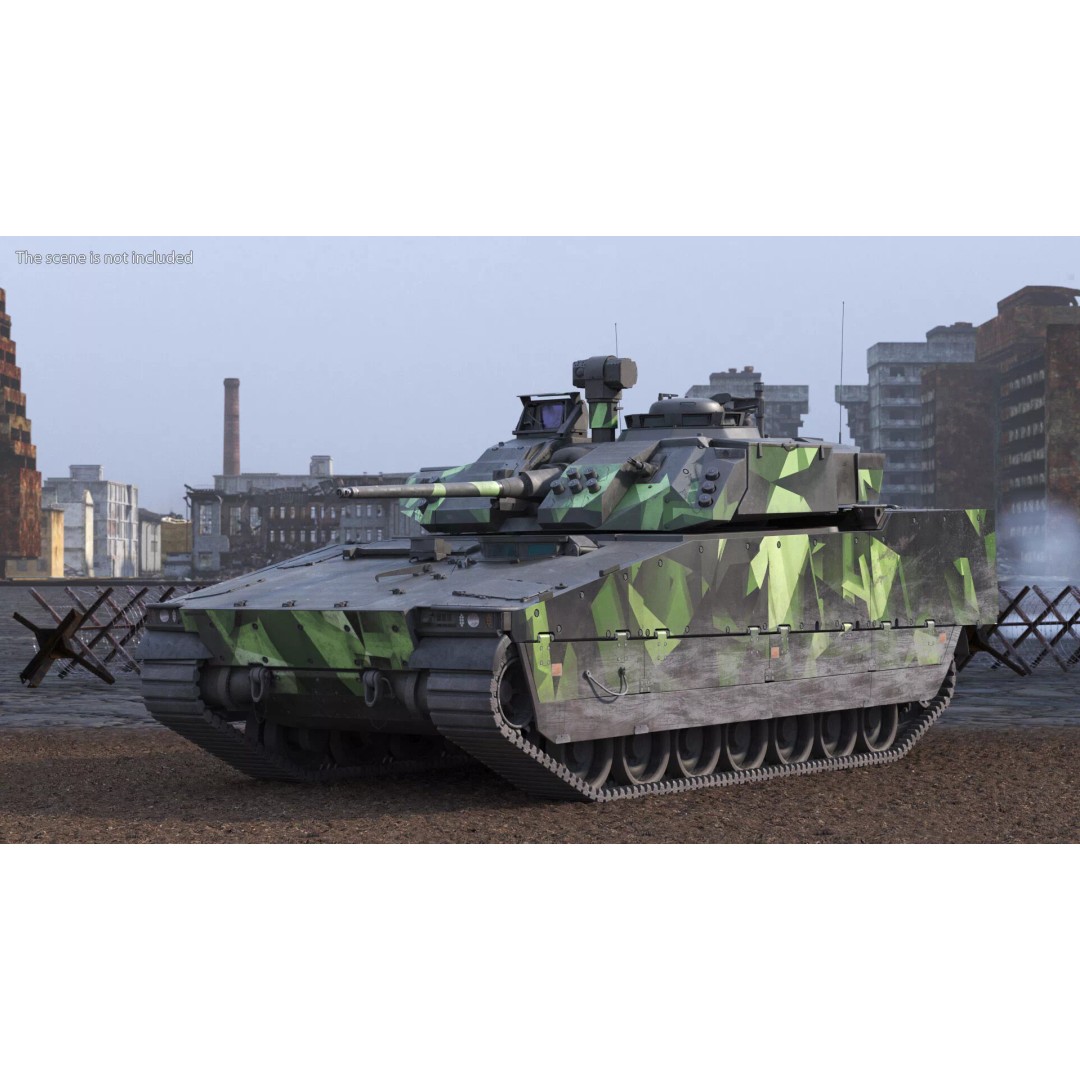 Dirty Swedish Battle Tank Strf 90 Mk IV 3D Model – High Poly PBR Asset, FBX - View 4