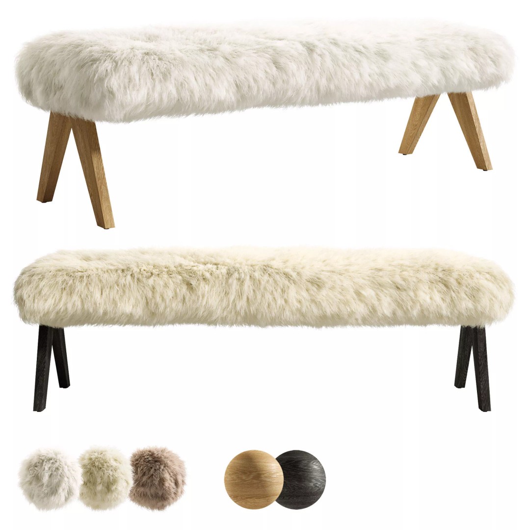 Jakob Sheepskin Bench 3D Model – High Poly Scandinavian Furniture, FBX - View 2