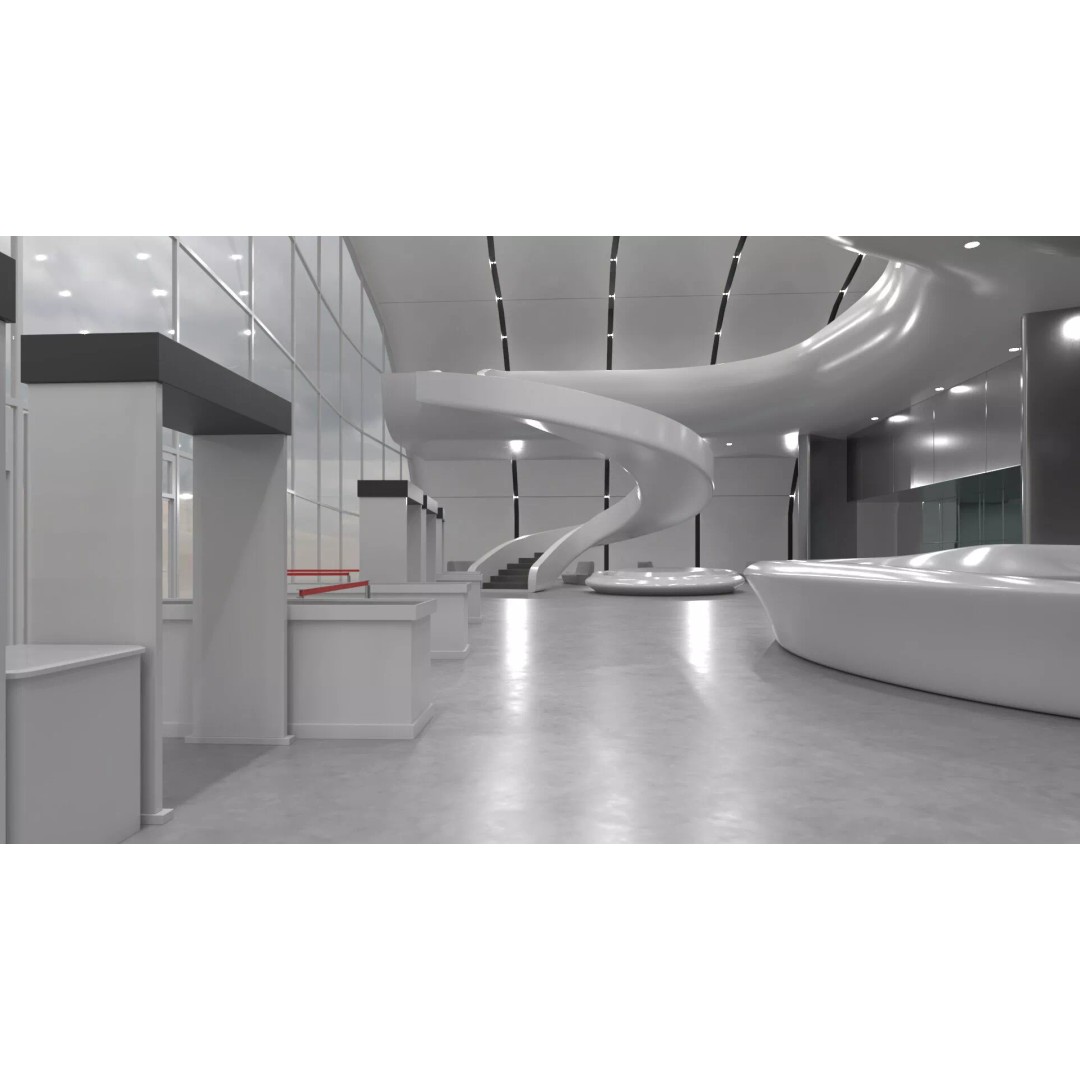 Futuristic Lobby Interior 3D Model – High Quality PBR Asset, FBX - View 3