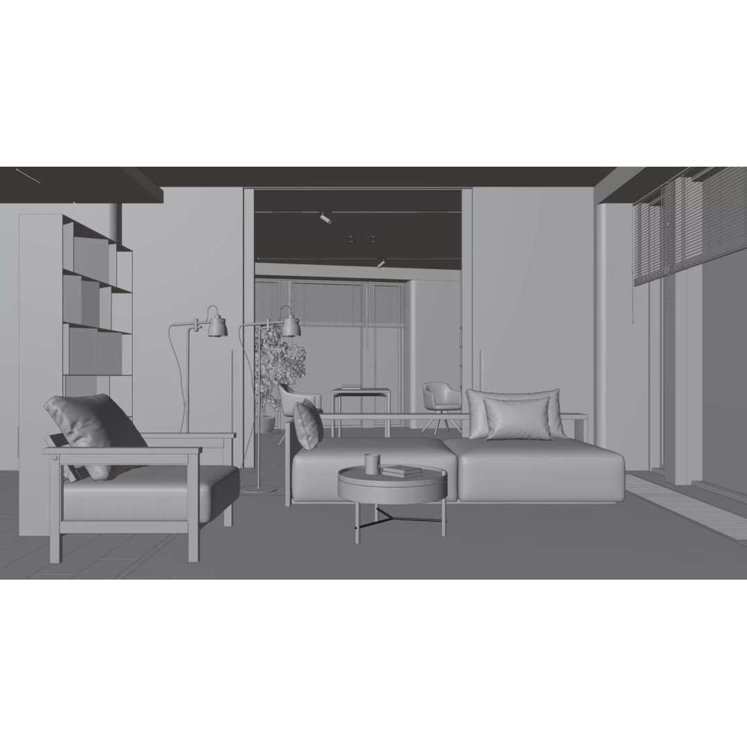 Minimalist Wooden Living Room 3D Model – PBR Interior Asset, FBX, OBJ - View 12