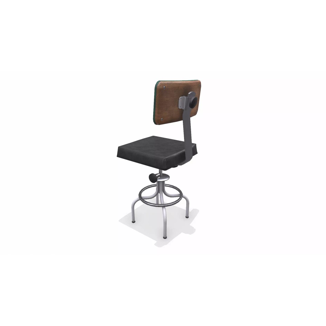 Old Lab Chair 3D Model – Low Poly PBR Game Asset, FBX, OBJ - View 6