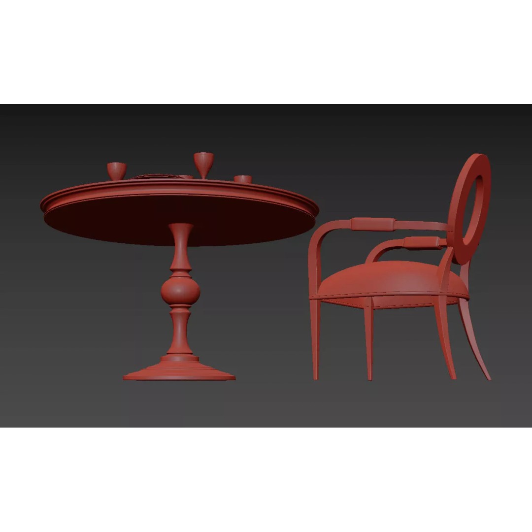 Contemporary Round Marble Dining Set 3D Model – Elegant Furniture for Archviz