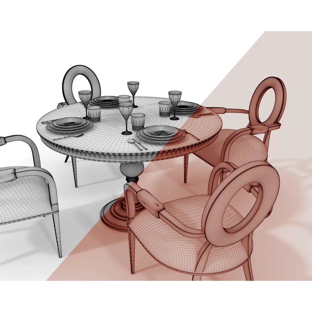Contemporary Round Marble Dining Set 3D Model – Elegant Furniture for Archviz - View 10
