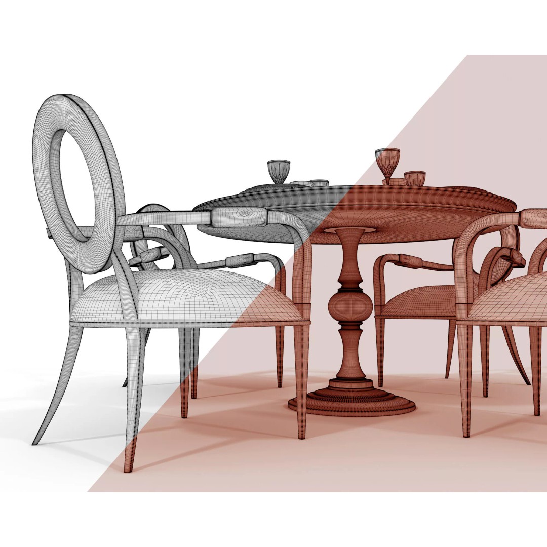 Contemporary Round Marble Dining Set 3D Model – Elegant Furniture for Archviz - View 11
