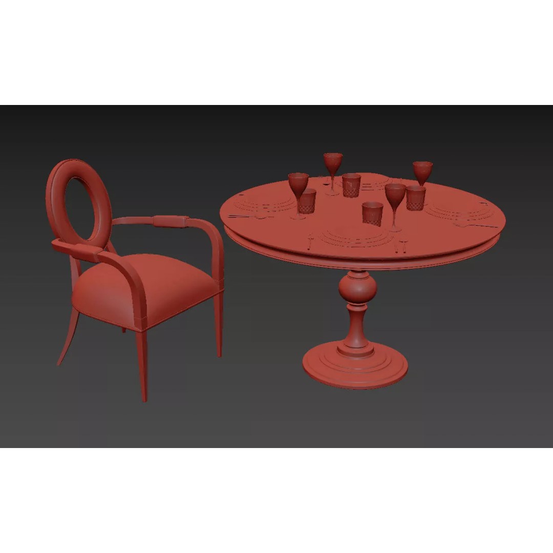 Contemporary Round Marble Dining Set 3D Model – Elegant Furniture for Archviz - View 12