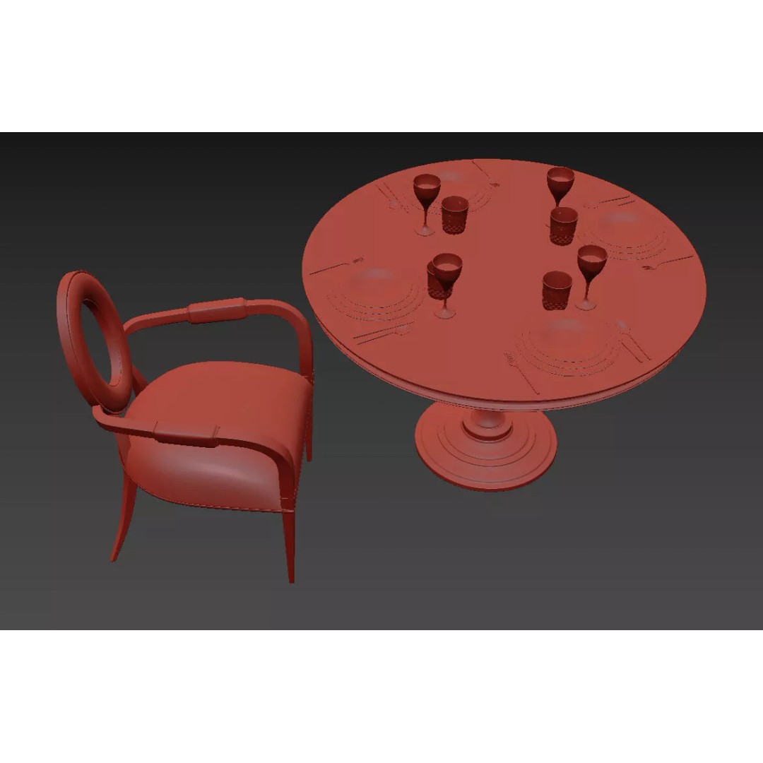 Contemporary Round Marble Dining Set 3D Model – Elegant Furniture for Archviz - View 13