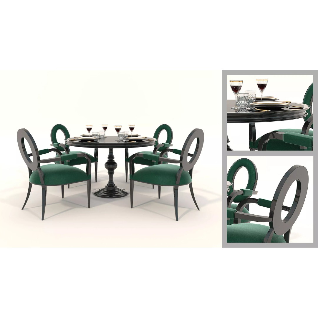 Contemporary Round Marble Dining Set 3D Model – Elegant Furniture for Archviz - View 2