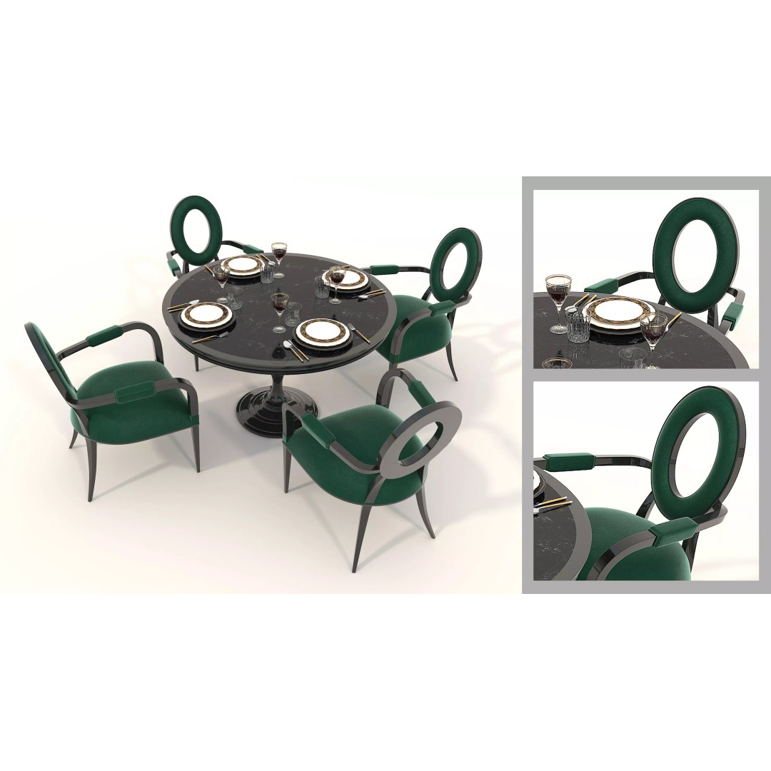 Contemporary Round Marble Dining Set 3D Model – Elegant Furniture for Archviz - View 3