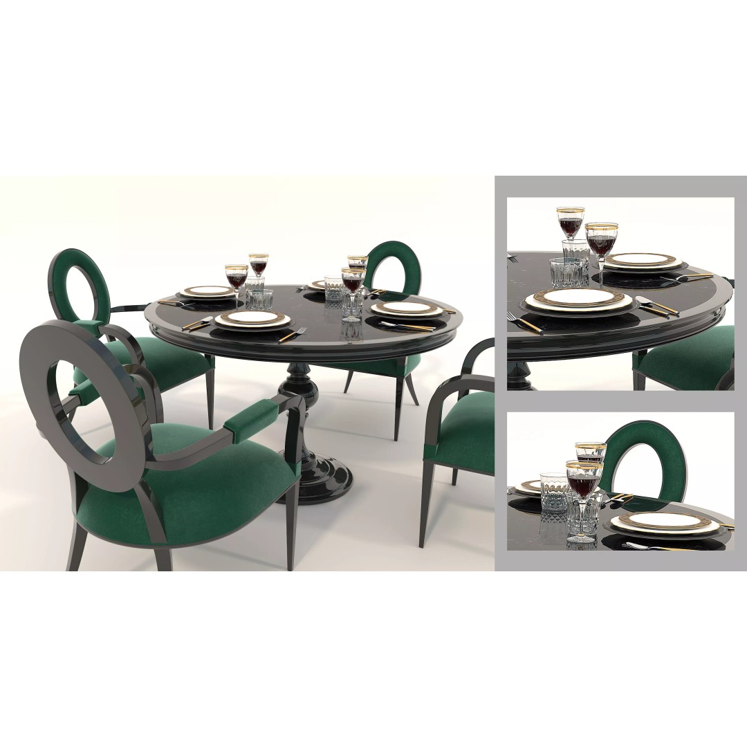 Contemporary Round Marble Dining Set 3D Model – Elegant Furniture for Archviz - View 5