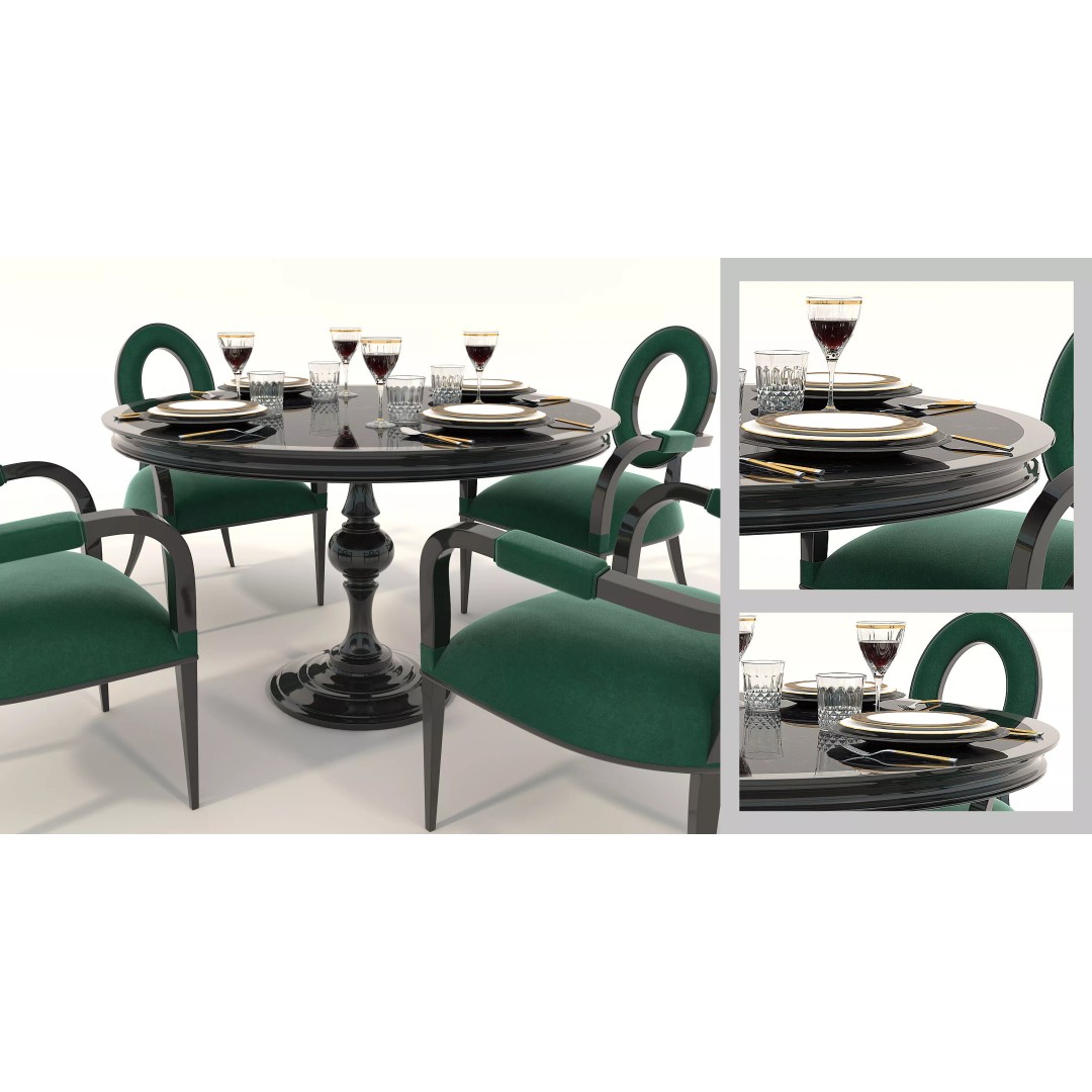 Contemporary Round Marble Dining Set 3D Model – Elegant Furniture for Archviz - View 7