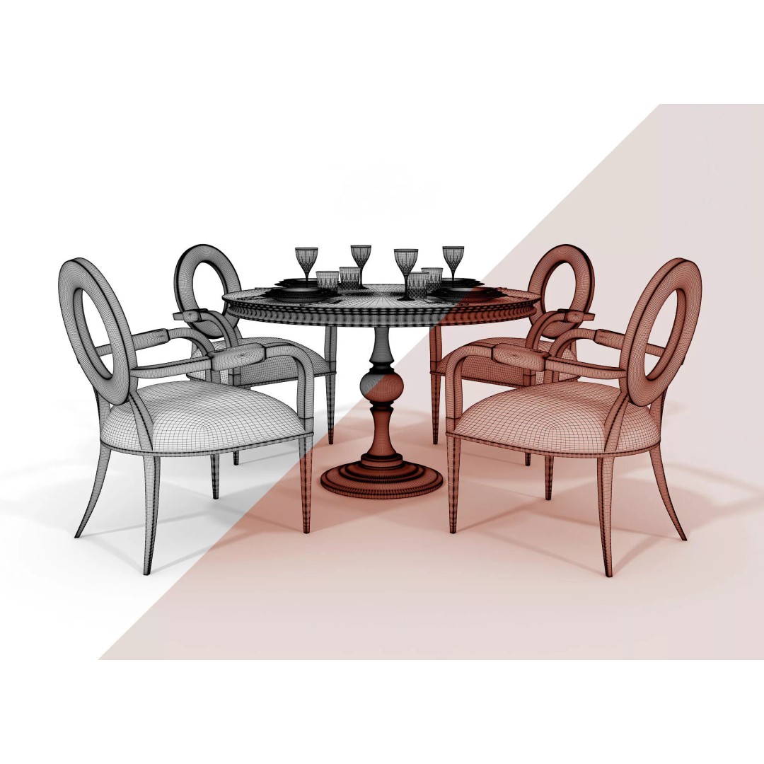 Contemporary Round Marble Dining Set 3D Model – Elegant Furniture for Archviz - View 9