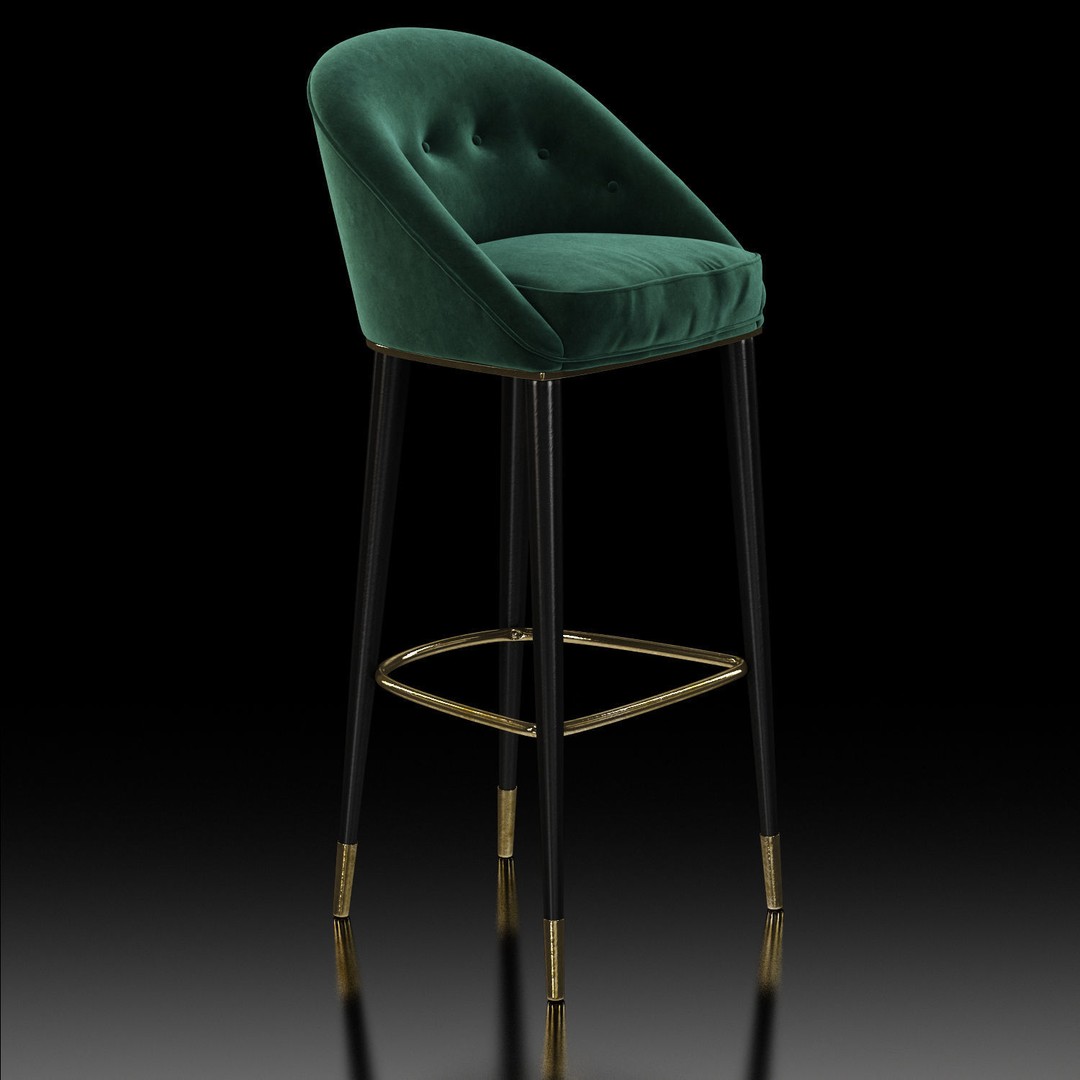 Brabbu Malay Bar Chair 3D Model – High Poly Velvet Chair, FBX - View 3