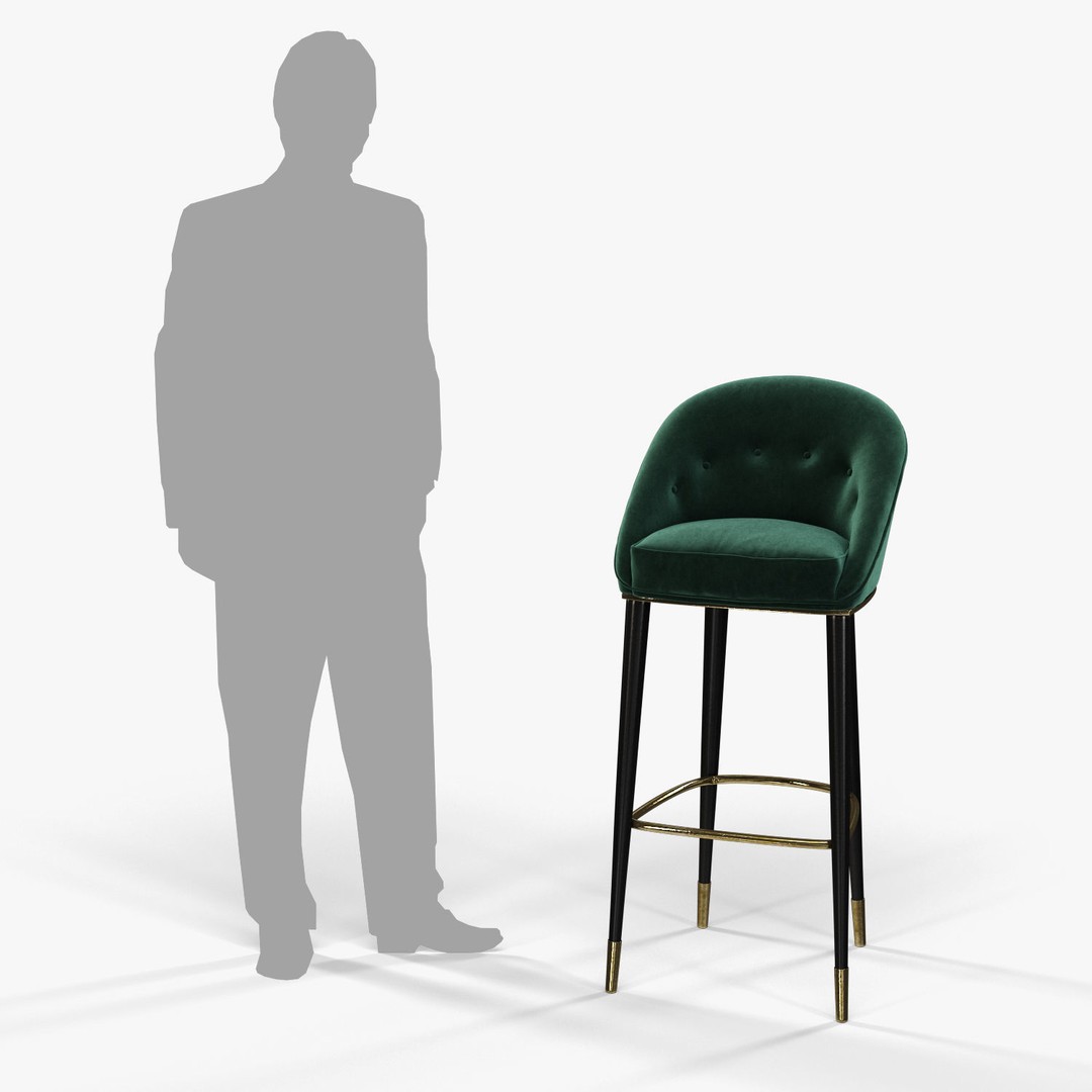 Brabbu Malay Bar Chair 3D Model – High Poly Velvet Chair, FBX - View 8