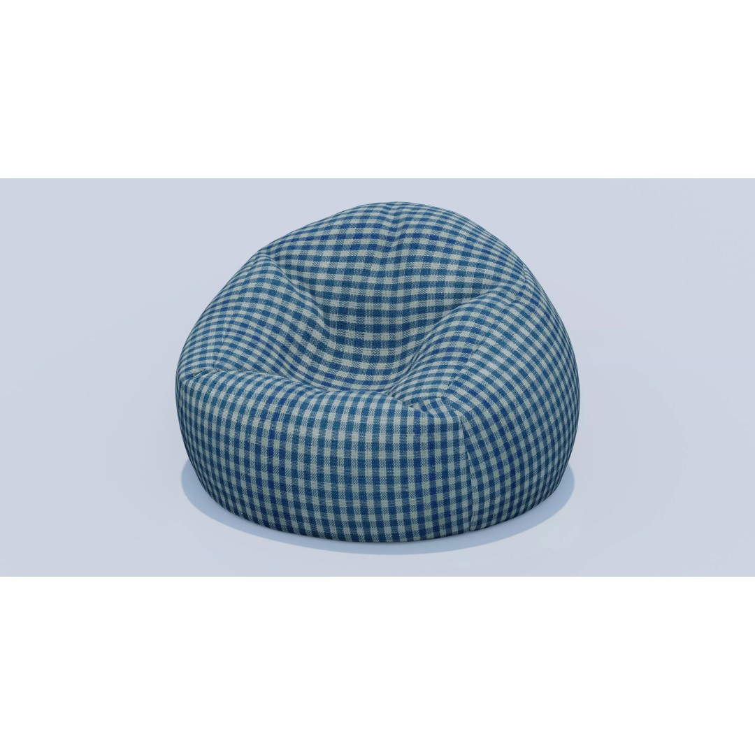 Gingham Beanbag 3D Model – Textured Interior Furniture, Blender, FBX - View 2