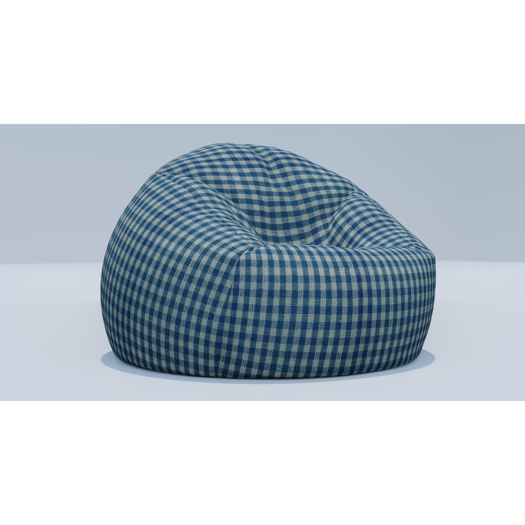 Gingham Beanbag 3D Model – Textured Interior Furniture, Blender, FBX - View 3