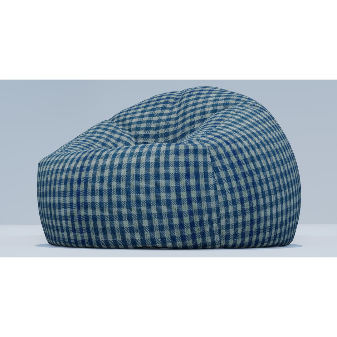Gingham Beanbag 3D Model – Textured Interior Furniture, Blender, FBX - View 4