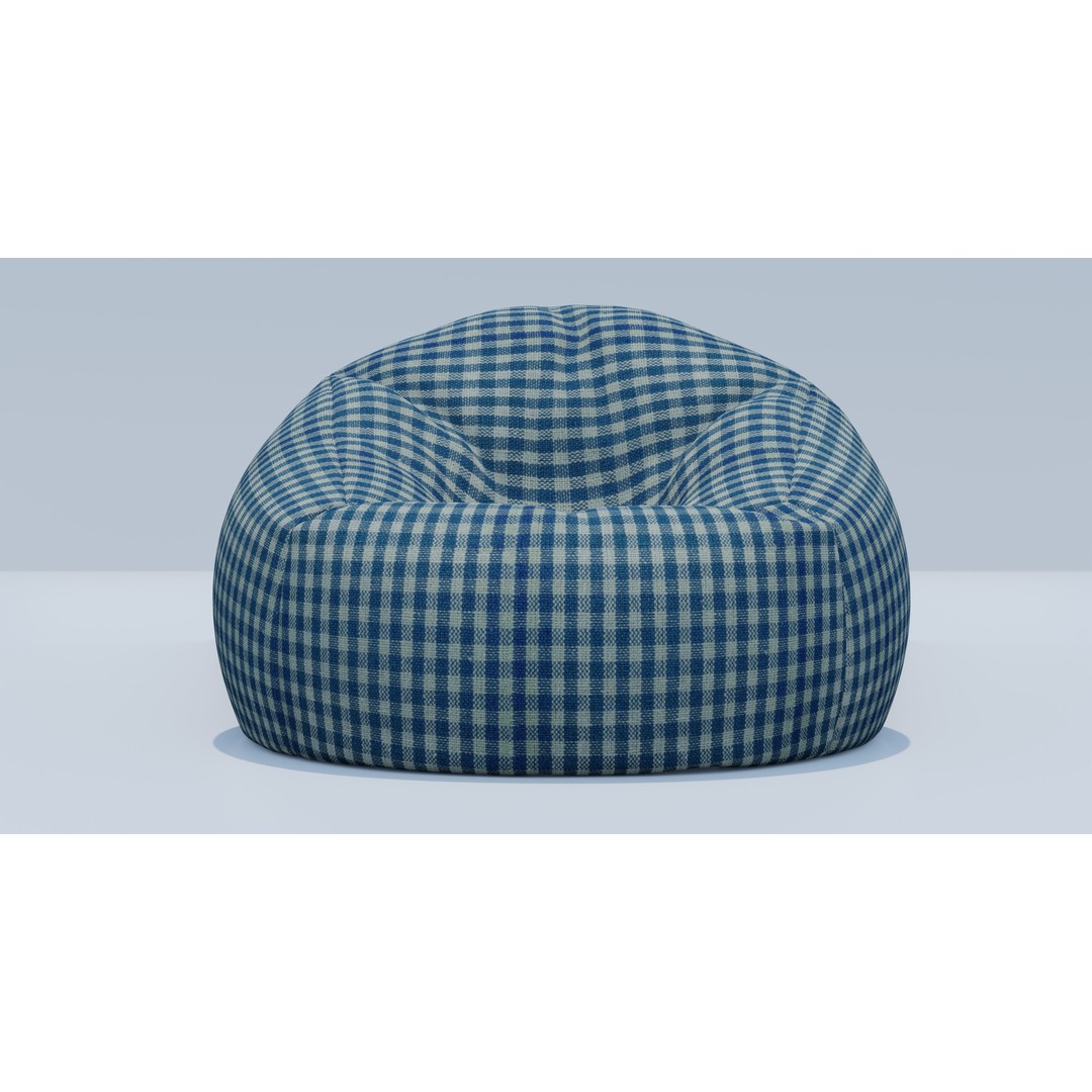 Gingham Beanbag 3D Model – Textured Interior Furniture, Blender, FBX - View 5