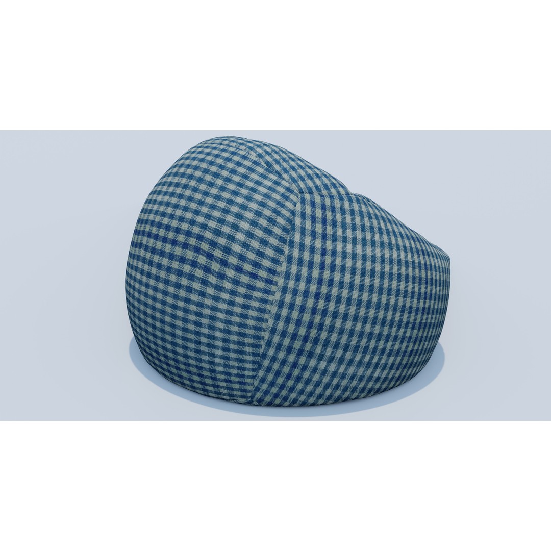 Gingham Beanbag 3D Model – Textured Interior Furniture, Blender, FBX - View 6